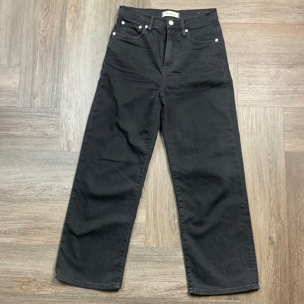 Madewell Slim Wide Leg Crop Ankle Denim Jeans Womens 26 Black Boho Classy Preppy